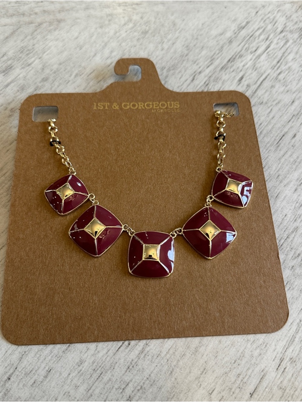 1st & Gorgeous Carolee NY Burgundy Enamel Statement Necklace NWT Adjustable